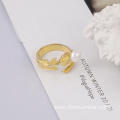 925 Sterling Silver Rings Feather Pearl Ring